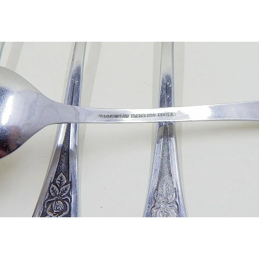 Oneida Northland Pasadena Teaspoon Black Rose Accent Flatware Set of 4 Korea